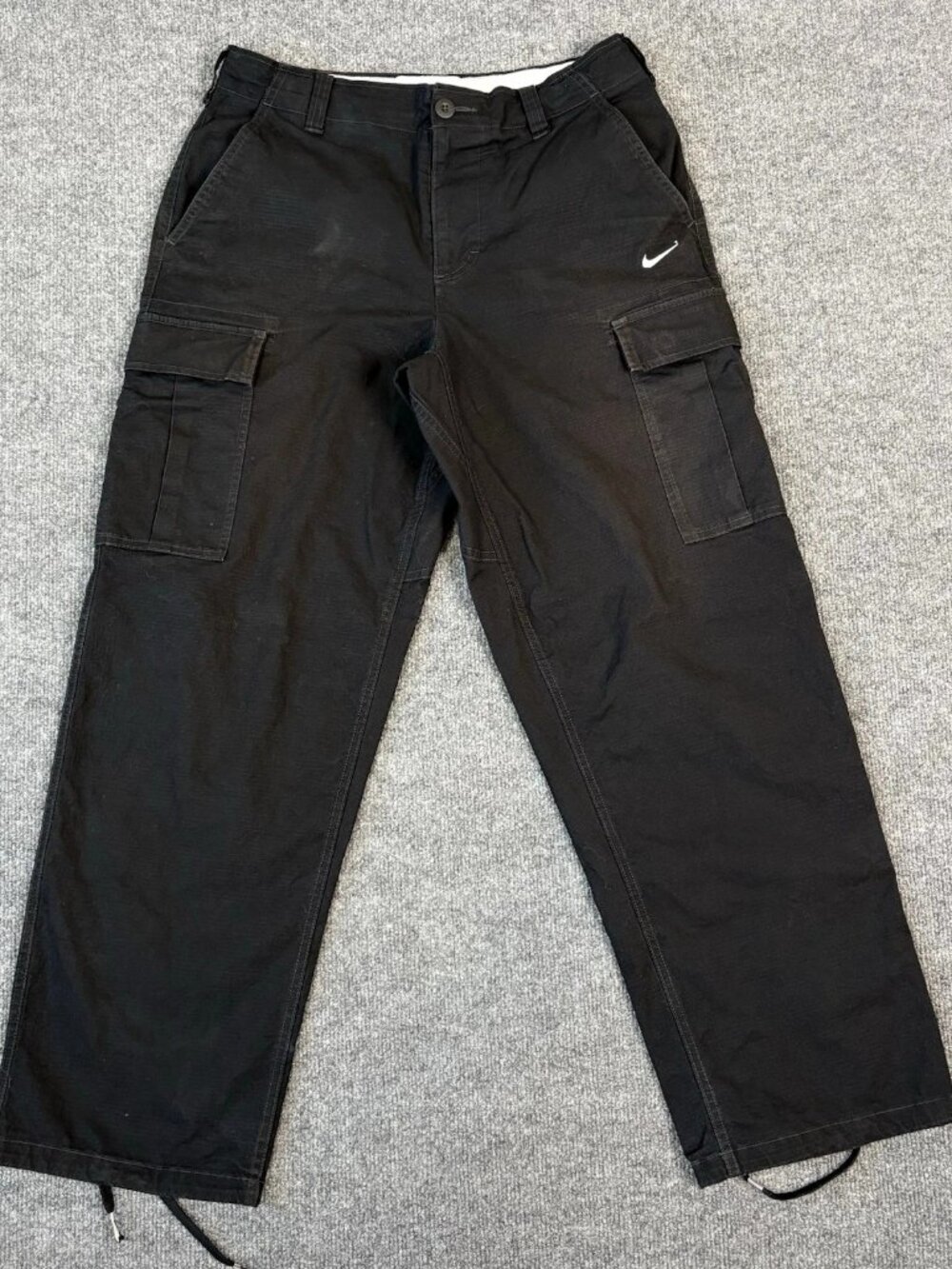 Nike SB Kearny Cargo Pants Mens Size 32 Black Ripstop Baggy Drawstring Stretch